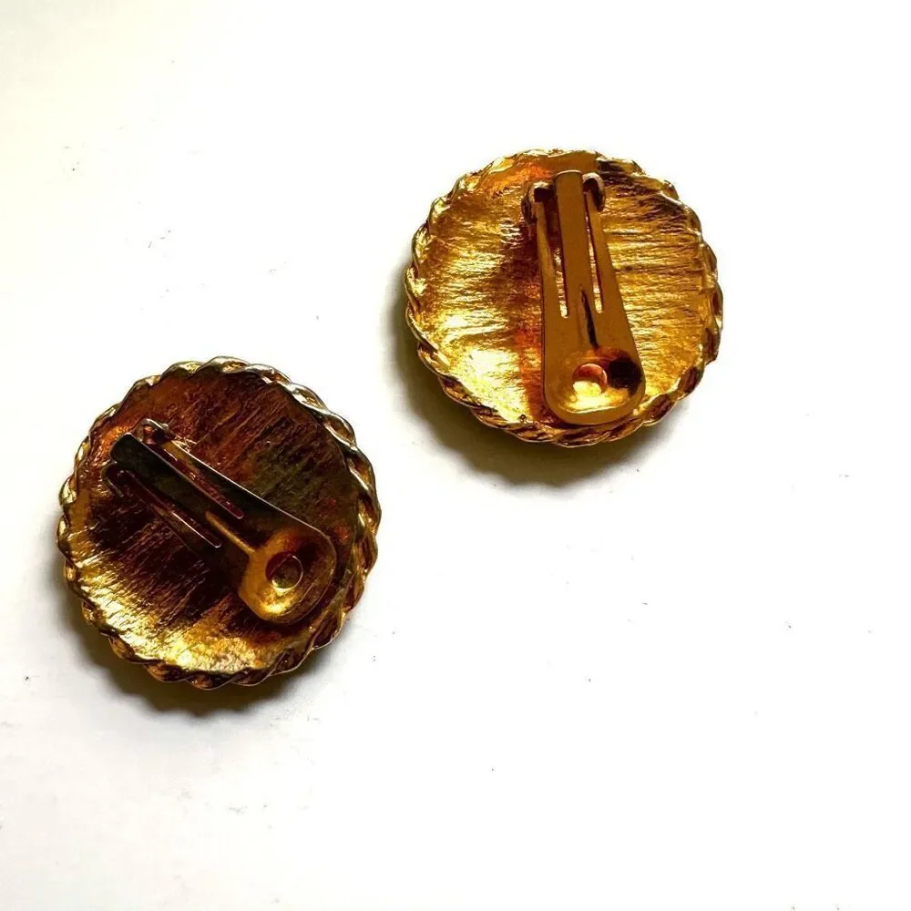 Navy round nautical western clip on vintage earrings